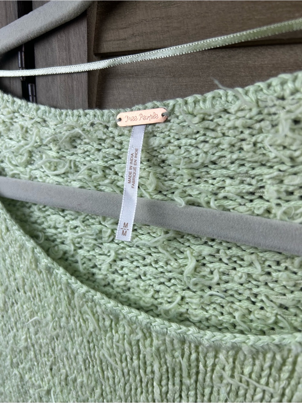 Free People Pistachio Green Textured Dolman Knit Sweater Medium Boho Oversized - Picture 3 of 6